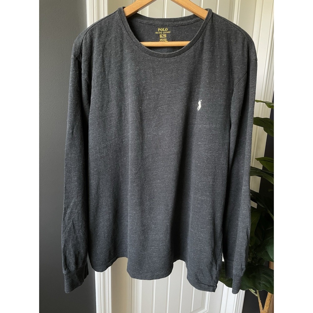 Polo Ralph Lauren Crew Neck Long Sleeve Tee Charcoal White Pony Logo Cotton XL